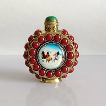 Collection Ancient Play Miscellaneous Nightlight Snuff Pot Bronze Ornament Zhu Sands Red Double-sided Antique Smoke With Nostalgic National Wind