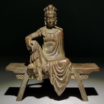 Antique alloy bronze bench Guanyin Bodhisattva sitting like old objects old goods old bronze ware ancient gameplay real taster bag old collection