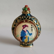 Antique luminous copper snuff pot to draw the beauties of the Beauty Handicraft Handicraft Bronze Double-sided Smoke Furniture