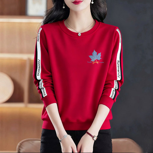 大牌外贸捡漏春秋季新款长袖印花卫衣女文艺简约洋气大码纯棉上衣 - 图0