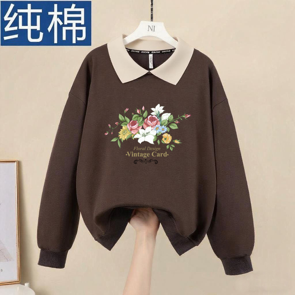 意大利出口休闲洋气翻领长袖印花卫衣女2026新款纯棉大码显瘦上衣,淘宝优惠券,粉丝福利购,淘宝优惠卷