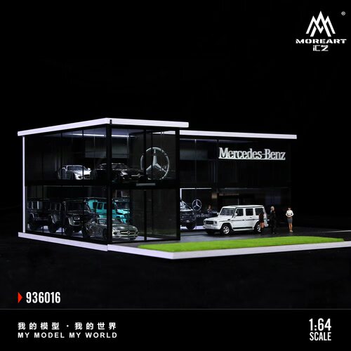 双层奔驰4S店展厅场景模型1:64收纳合金汽车模型人偶手办灯光摆件 - 图3