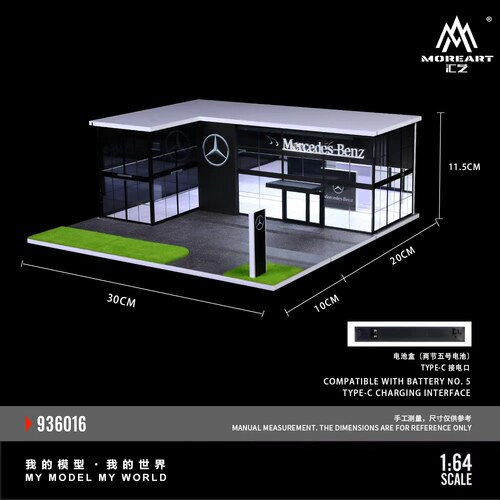 双层奔驰4S店展厅场景模型1:64收纳合金汽车模型人偶手办灯光摆件 - 图0