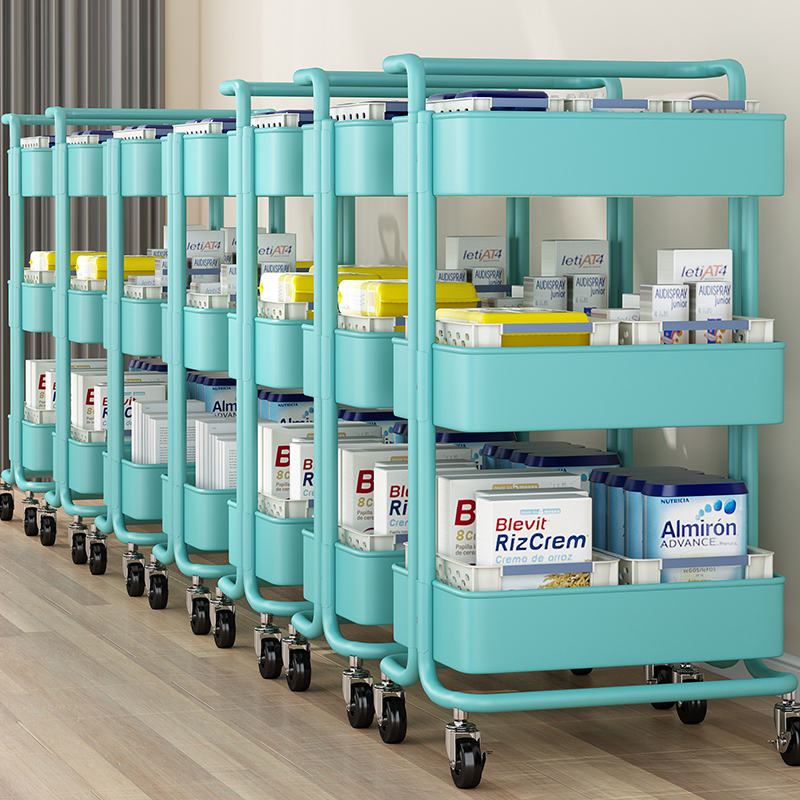 Kitchen shelving trolley with wheel small household storage - 图0