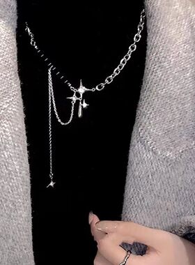 Y2K Punk Zircon Cross Sar Pendan Necklace for Women Men Fash