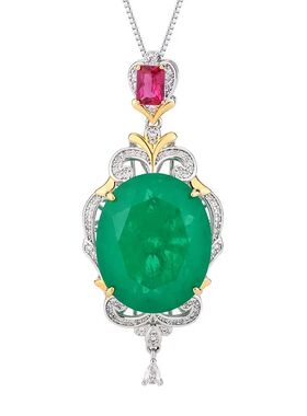 New Emerald Paraiba Circular High Carbon Diamond Pendant Nec