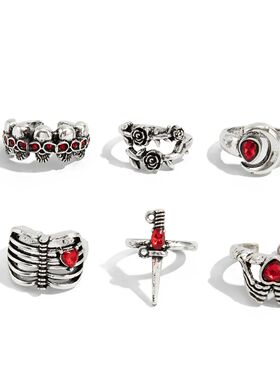 Dark Skull Set Heart-shaped Opening Rings 2025 New Halloween