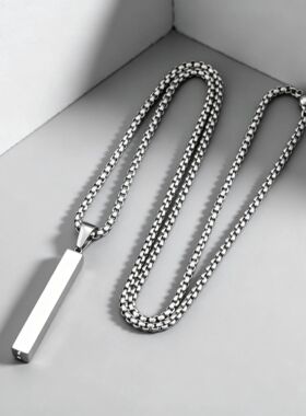 Letters Rectangle Bar Pendant Necklace for Men Women, Stainl