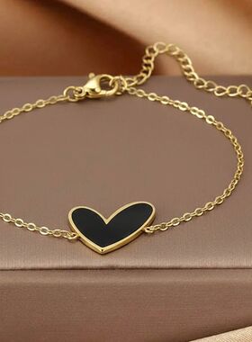 Vinage Black Drip Oil Peach Hear Bracele for Women Fashion C