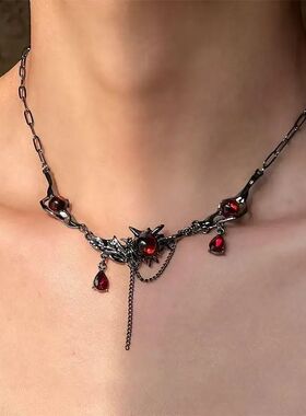 Punk Gohic Red Zircon Pendan Necklace for Men Women Hiphop Y