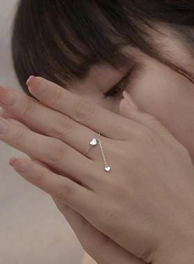 Simple Heart Tassel Adjustable Rings Silver Color Chain Pend