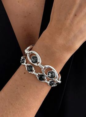 2pcs Gothic Square Black Crystal Link Bracelet for Woman Hol