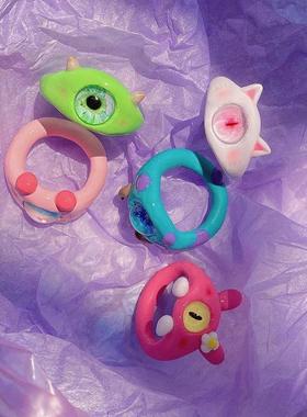 Punk eyes ring Cute Green Monster Ring For Women Fashion Swe