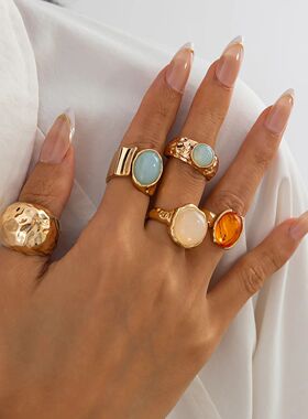 Ingemark 5Pcs/Set Retro Gold Color Irregular Metal Ring for