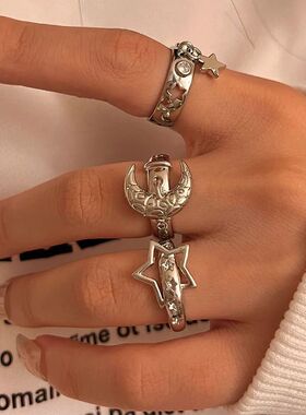 Chunky Black Sar Finger Rings for Women Vinage Silver Color