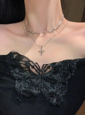 Y2K Cross Zircon Pendan Necklace for Women Exquisie Double-L