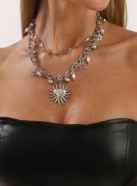 Y2K Rero Sar Hear Pendan Necklace for Women Men ndy Y2K Punk