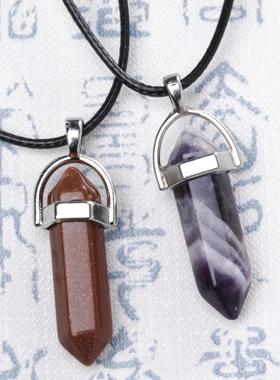 Hexagonal column necklace natural crystal pendant Stone Pend
