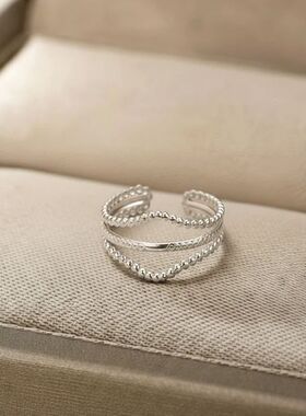 Sainless Seel Three-Layer Open Ring for Women Simple Vinage