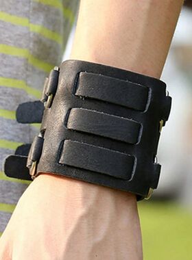 Men's Punk Pu Leaher Bracele, Black Wide Leaher Wrisband, Fa