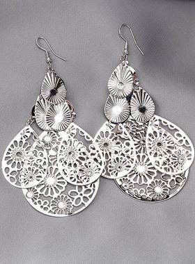 Vintage Hollow Round Square Pendant Earrings Retro European