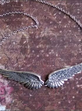 Vinage Silver Angel Wings Feaher Choker Big Pendan Aesheic L