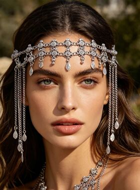 Kazakh Design Geometric Ethnic-Style Alloy Tassel Forehead C