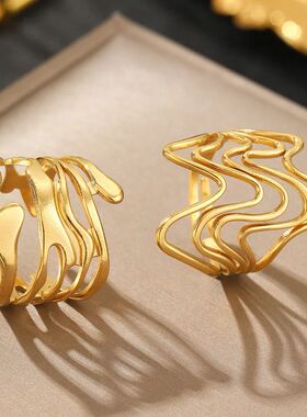 Sainless Seel Irregular Line Ring Gold Color Simple Geomeric