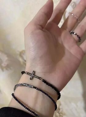 Punk Black Crystal Cross Bracelet for Women Men Vintage Zirc
