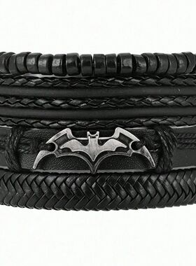 Men's Fashion Punk Hip Hop Pu Leaher Braided Bracele - Handm