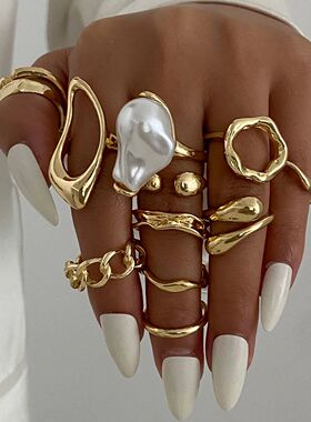 Ingemark 12Pcs/Set Vintage Irregular Water Drop Rings for Wo