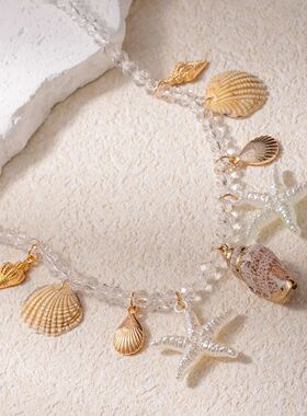 Summer Shell Sarfish Conch Pendan Necklace for Women Transpa