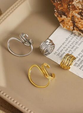Gold Color Unique Lines Massive Rings Set Women‘s Large Rin