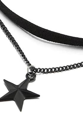 Ladies Womens Two-Rows Black Choker Necklace with Black Chai