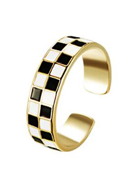 Fashion Cool Black Blue Grid Rings for Women Accessories Vin