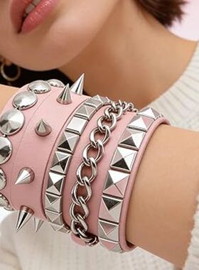 Hip Hop Rive Chain Women And Men Exaggeraed Punk Bracele Pu