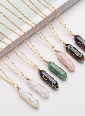 2022 Hexagonal Cylindrical Crystal Necklace Natural Stone Pe