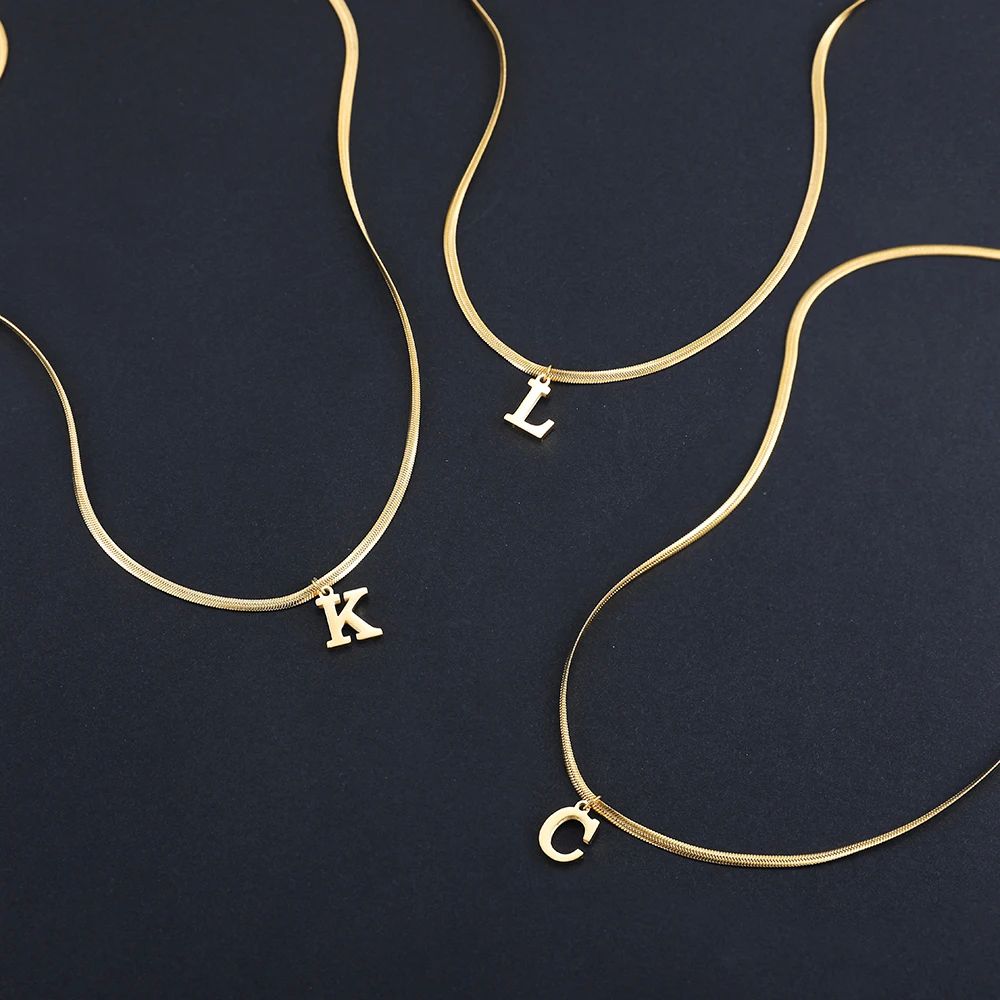 A-Z Alphabet Gold Plated Stainless Steel Pendant Necklace fo - 图3