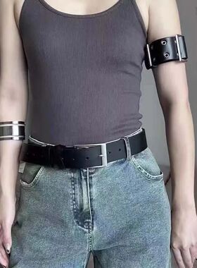 Punk Black Leather Adjustable Bracelet for Women Men Vintage
