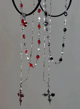 Gohic Muli-layer Cross Beaded Necklace for Women Men Unique