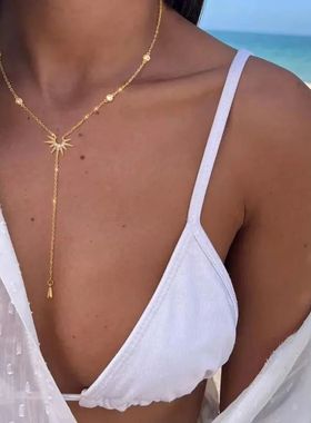 Fashion Gold Color Y-Shaped Sun Pendant Necklaces for Women