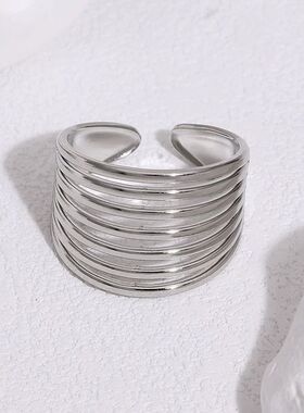 Sainless Seel Line Open Ring for Women Men Simple Vinage Geo