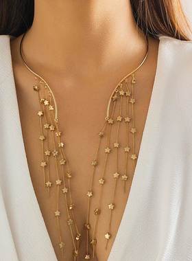 Sexy Goth Long Tassel Star Crystal Sequin Pendant Open Torqu