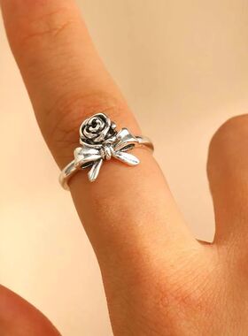 Vintage Metal Flower Bow Open Rings for Women Girls Punk Gol