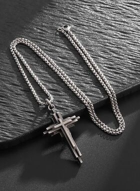 Retro Religious Multi-Layered Cross Pendant Necklace Men Wom
