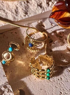 Geomeric Open Adjusable Gold Color Ring Meal Muli Layers Hol