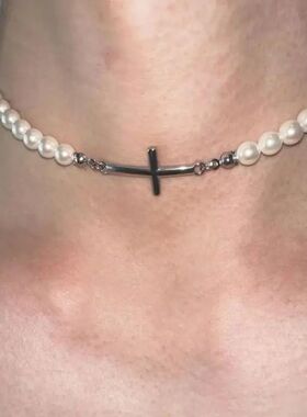 Hip Hop Pearl Splicing Cross Necklace for Man Woman Fashion