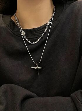 Gohic Punk Silver Color Meal Cross Necklaces for Women Men H