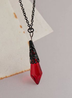Gothic Vampire Blood Red Crystal Necklace Women Man Pagan Wi