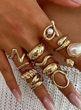 Ingemark 11Pcs/Set Vintage Imitation Pearl Rings for Women 2